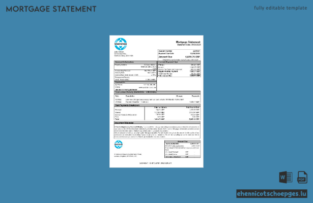 Hypothekenabrechnung der WestStein Bank (Vereinigtes Königreich) in Word- und PDF-Formaten – Beispielvorschau